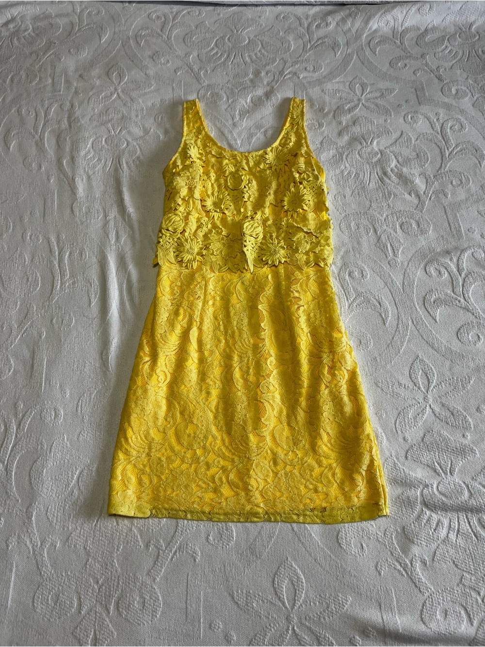 Filly Flair Yellow Lace Floral Mini Dress